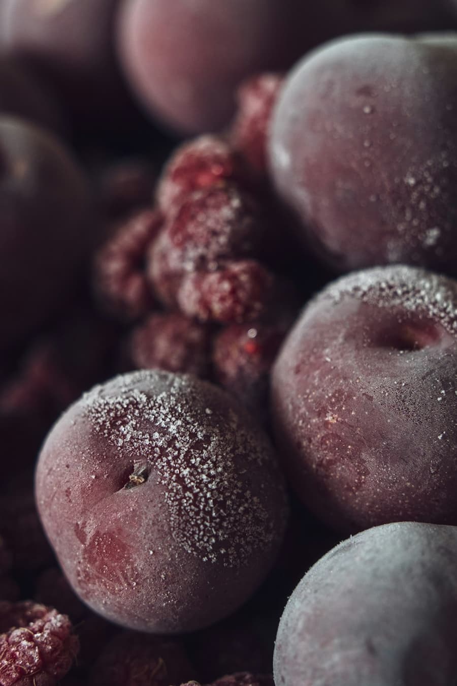 Frozen stock furred with frost inside a freezer room